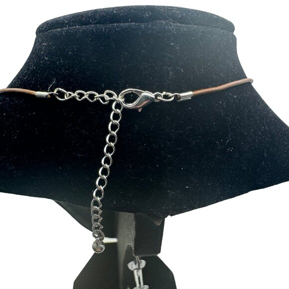 Vtg KC Kenneth Cole Enamel Green Pendant Necklace Glitter Silver Tone Adjustable - Picture 3 of 5